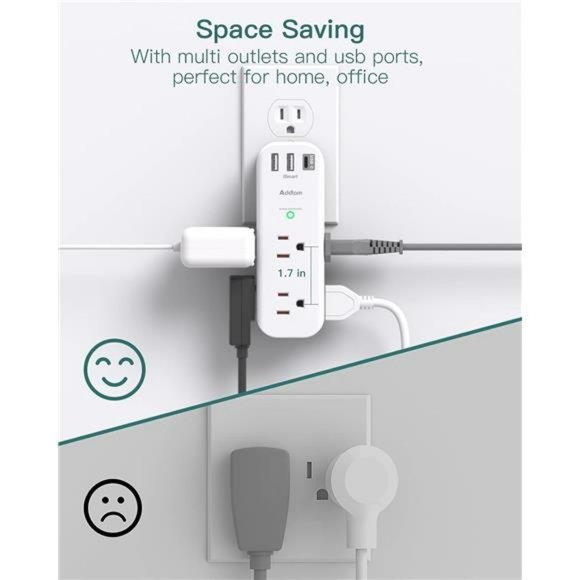 Surge Protector - Outlet Extender w/ Rotating & Multi Plug with 6 AC 3 USB Ports - Picture 7 of 7